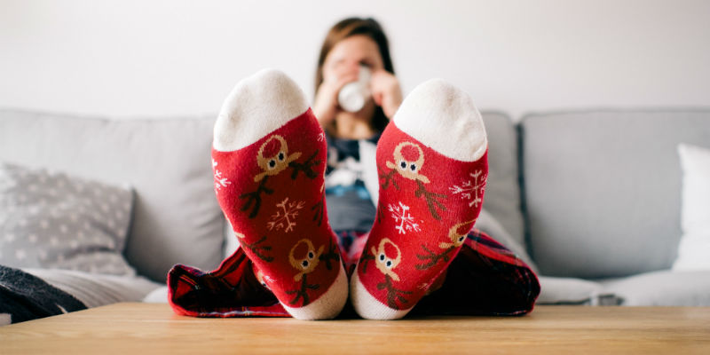 Person wearing Christmas socks