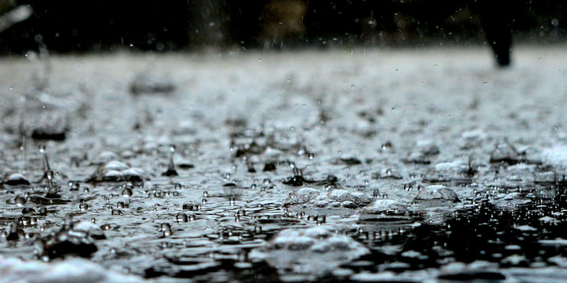Raindrops collecting on floor