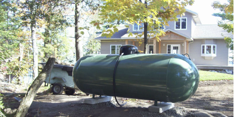 A propane tank being installed