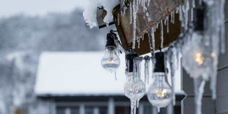 Winter icicles on house